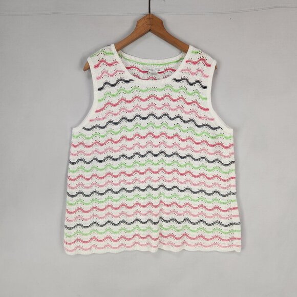 Judith Hart Crochet Sleeveless Tank Top Shell Size 1X White Multi Color Stripes - Picture 3 of 7